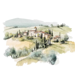 24 Toscana Italien Clipart l Landskap Resor l JPG Digital Nedladdning l Utskrivbar Akvarell Clipart l Skräpjournal l Papperspyssel