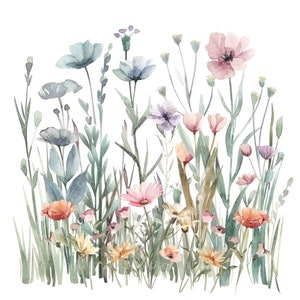 10 種類の野生の花のクリップアート l パステルカラーの花 l JPG デジタルダウンロード l 印刷可能な水彩画のクリップアート l ジャンクジャーナル l ペーパークラフト