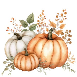 10 imágenes prediseñadas de calabaza l Arreglo de hojas de otoño para Halloween, Acción de Gracias l Decoración de otoño l Descarga digital JPG l Imágenes prediseñadas de acuarela imprimibles