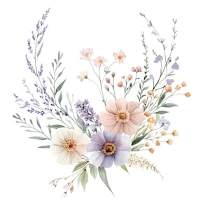12 Bouquet de fleurs sauvages pastel l Clipart floral aquarelle l Téléchargement numérique JPG l Clipart imprimable l Journal indésirable l Créations artisanales en papier
