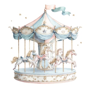 24 vintage karusell clipart l Pastell barn l JPG digital nedladdning l Utskrivbar akvarell clipart l Skräpjournal l Papperspyssel