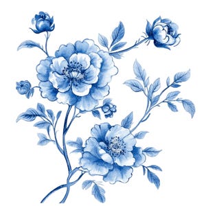 12 chinoiseriebloem clipart l Blauwe bloemen l JPG digitale download l Afdrukbare aquarel clipart l Junk Journal l Paper Craft