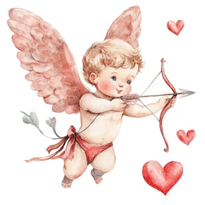 14 Valentine Cupido Clipart l Valentijnsdag kaart decor l Love l JPG digitale download l Afdrukbare aquarel l Junk Journal l Paper Craft
