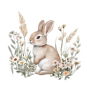 12 Floral Bunny Clipart L Cute Bunny Flowers L JPG Digital Download L ...