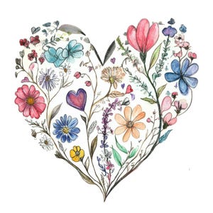 10 bloemen hart clipart l Valentijnsdag kaart decor l JPG digitale download l afdrukbare aquarel clipart l ongewenste dagboek l papier ambachtelijke