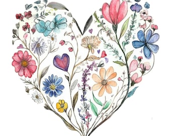 10 Floral Heart Clipart l Valentine&#39;s Day Card Decor l JPG Digital Download l Printable Watercolor Clipart l Junk Journal l Paper Craft