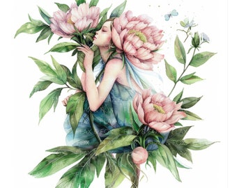 10 種類の花の妖精のクリップアート l 森の魔法の妖精 l JPG デジタル