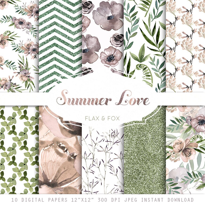 Download Summer Love Digital Paper Flower Digital Paper Wedding Floral Patterns Leaves Background Water Colour Free Commercial