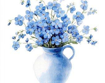 10 忘れな草の花瓶のクリップアート l 青い花 l JPG デジタル