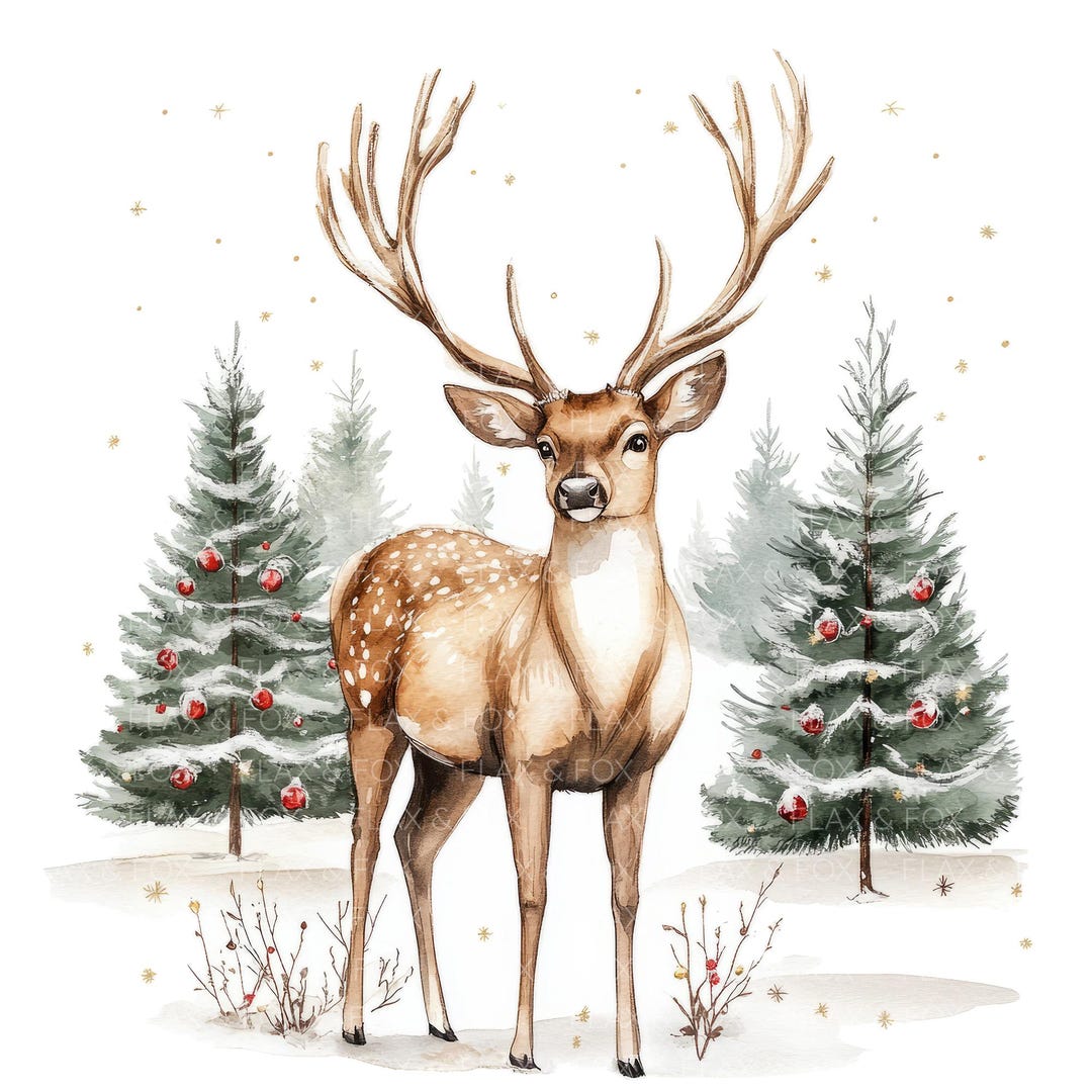 12 Christmas Deer Clipart L Reindeer Elk L JPG Digital Download L ...