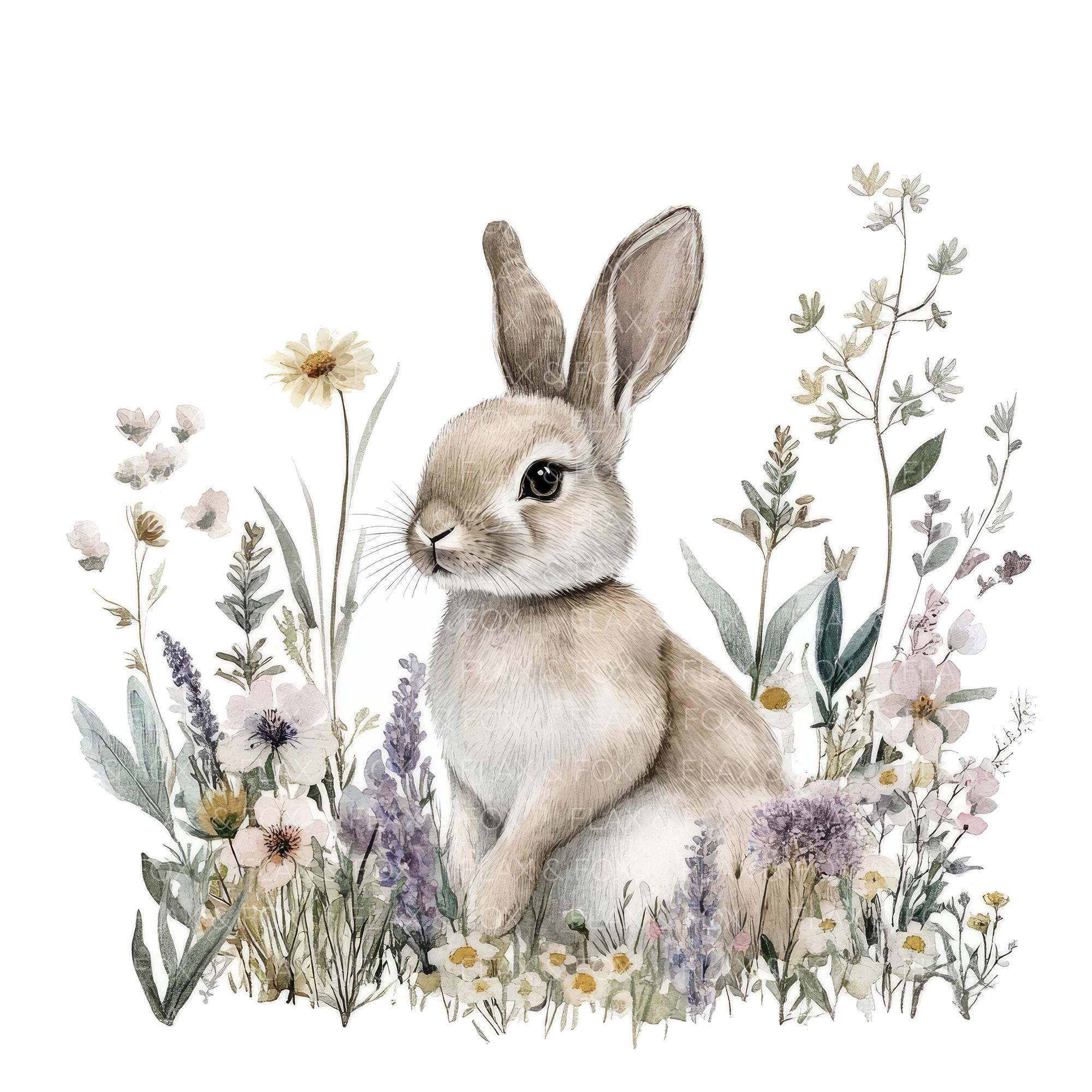 12 Floral Bunny Clipart L Cute Bunny Flowers L JPG Digital Download L ...