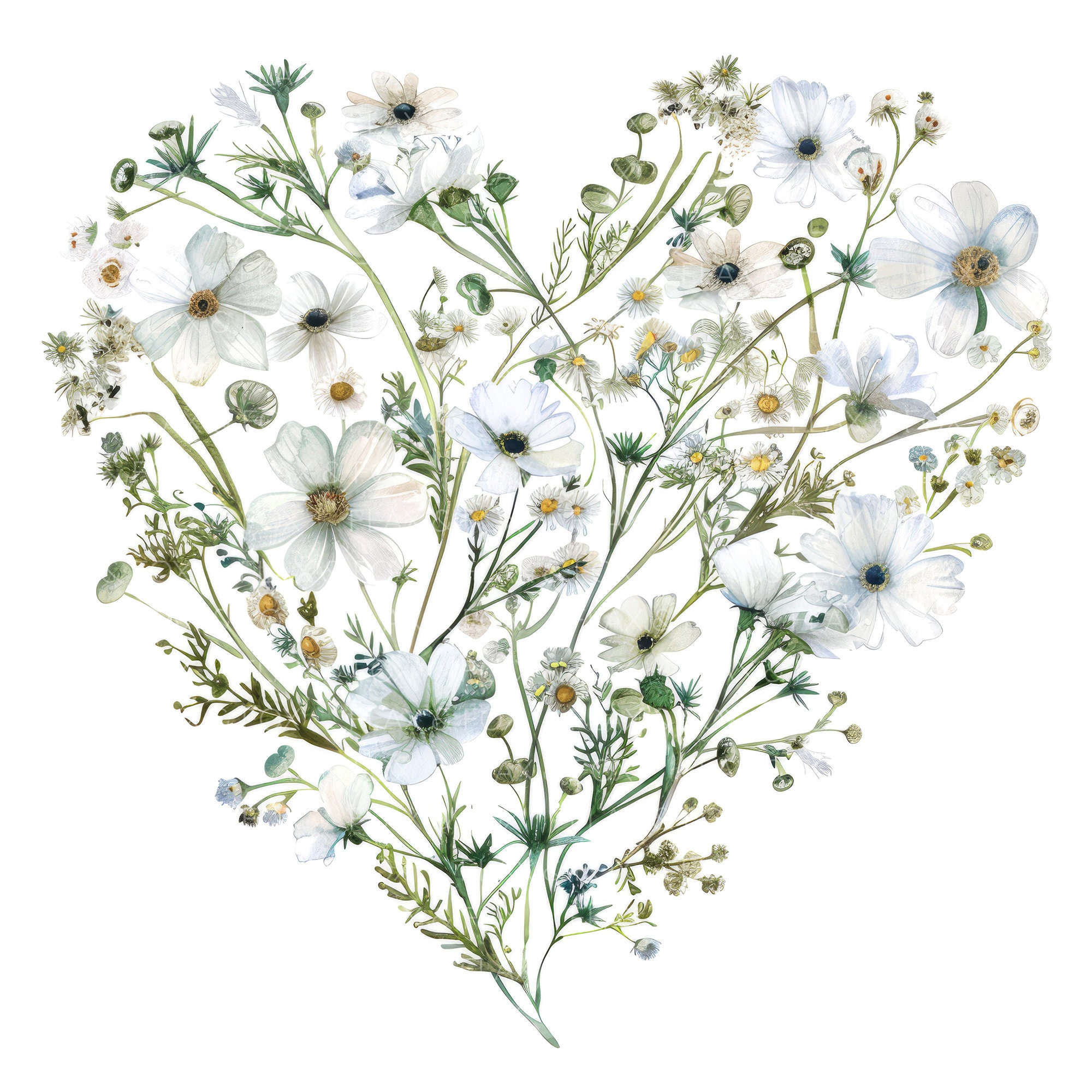 12 Floral Heart Clipart L White Wildflowers Wedding Invitation Love L ...