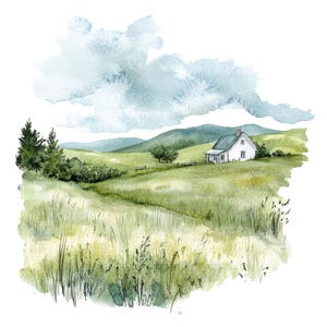 16 grasland landschap clipart l Valley boerderij l JPG digitale download l Afdrukbare aquarel clipart l Junk Journal l Paper Craft