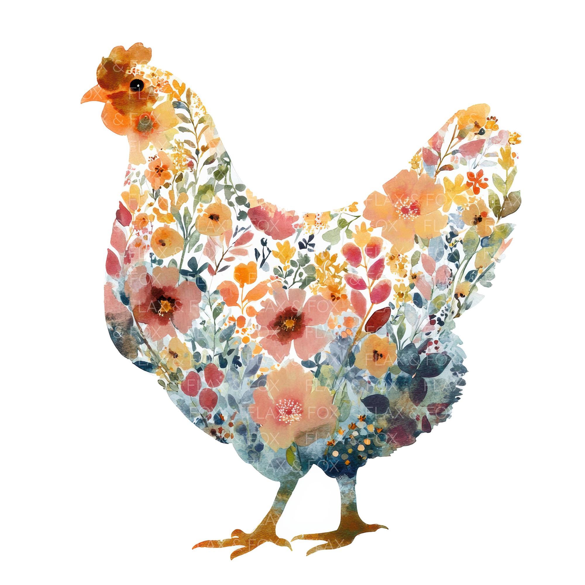 18 Floral Chicken Clipart L Farm Animal L JPG Digital Download L ...