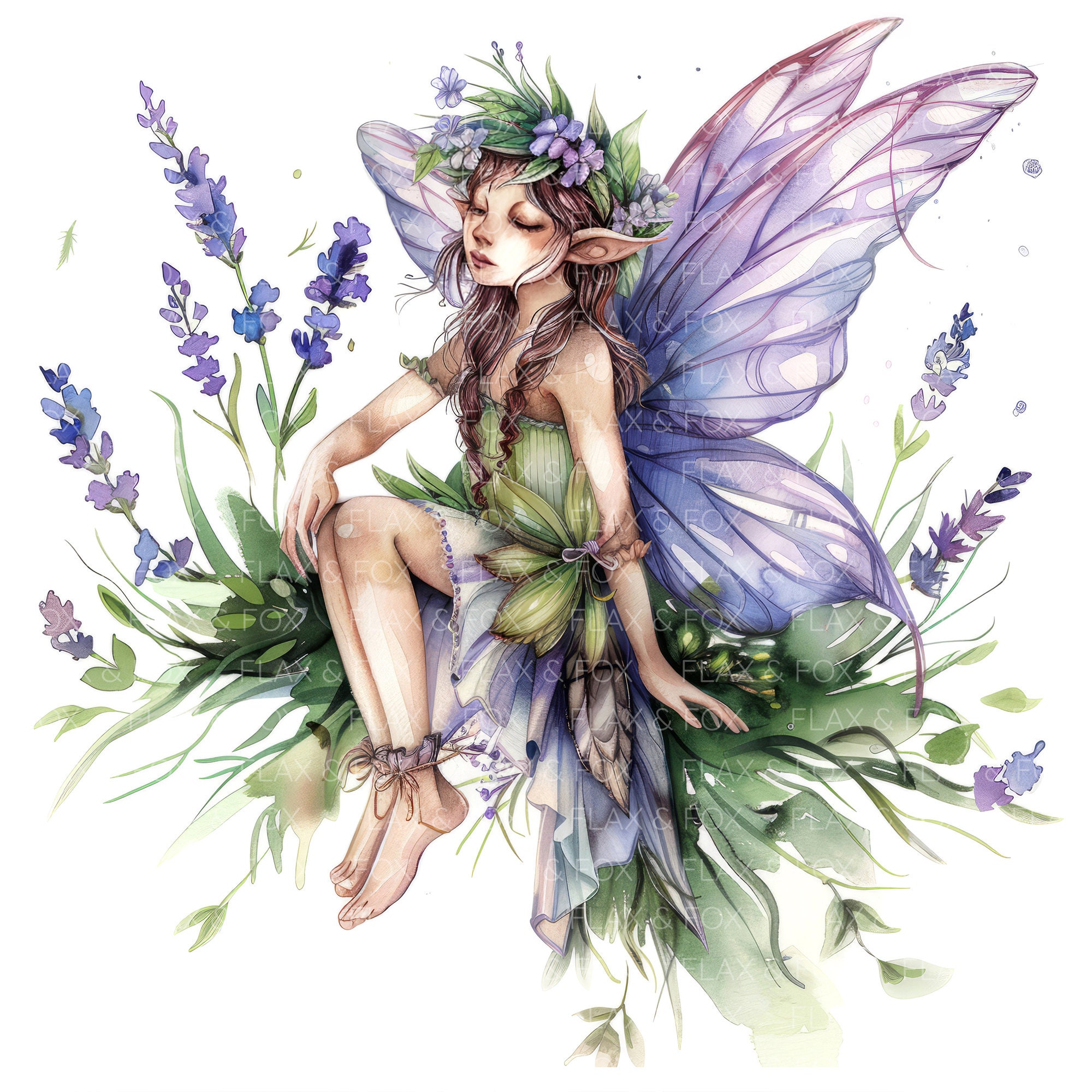 10 Lavender Fairy Clipart l Forest Magical Faerie l JPG Digital Download l Printable Watercolor Clipart l Junk Journal l Paper Craft