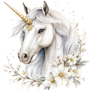 12 witte eenhoorn cliparts l portret magisch paard l jpg digitale download l afdrukbare aquarel clipart l junk Journal l papier ambachtelijke