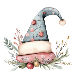 10 grillige kerstmuts clipart l Kerstkaart decor l JPG digitale download l Afdrukbare aquarel clipart l Junk Journal l Paper Craft