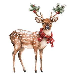 10 Noël cerf Clipart l renne wapiti l téléchargement numérique JPG l Clipart aquarelle imprimable l Junk Journal l artisanat en papier