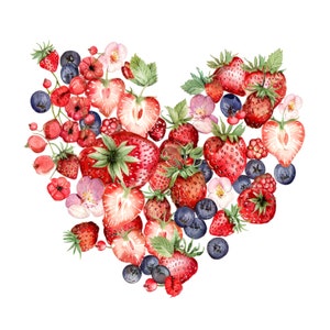 12 Berries Heart Clipart l Berry Love Dessert l Download digital em JPG l Clipart de aquarela para impressão l Junk Journal l Paper Craft