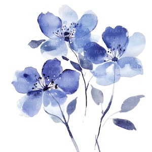 10 flores abstractas clipart l acuarela floral azul l descarga digital JPG l clipart de acuarela imprimible l diario basura l manualidades de papel