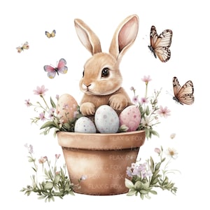 12 Clipart di coniglietti pasquali l Fiori di coniglietti carini l Download digitale JPG l Clipart di acquerelli stampabili l Diario spazzatura l Lavori di carta