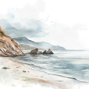 12 kust landschap clipart l zeegezicht natuur strand l jpg digitale download l afdrukbare aquarel clipart