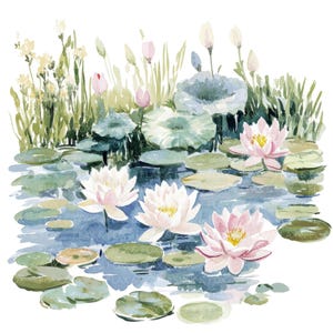 12 Monet Garden Clipart l Flores de Lagoa l Download Digital JPG l Clipart de Aquarela para Imprimir l Diário de Lixo l Artesanato em Papel