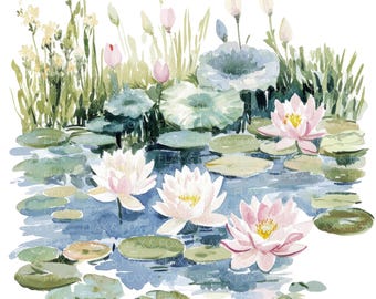 12 Monet Garden Clipart l Pond Flowers l JPG Digital Download l Printable Watercolor Clipart l Junk Journal l Paper Craft