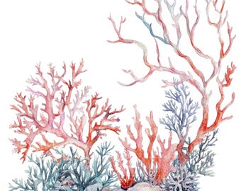 10 Coral Reef Clipart l Underwater Seaweed l JPG Digital Download l Printable Watercolor Clipart