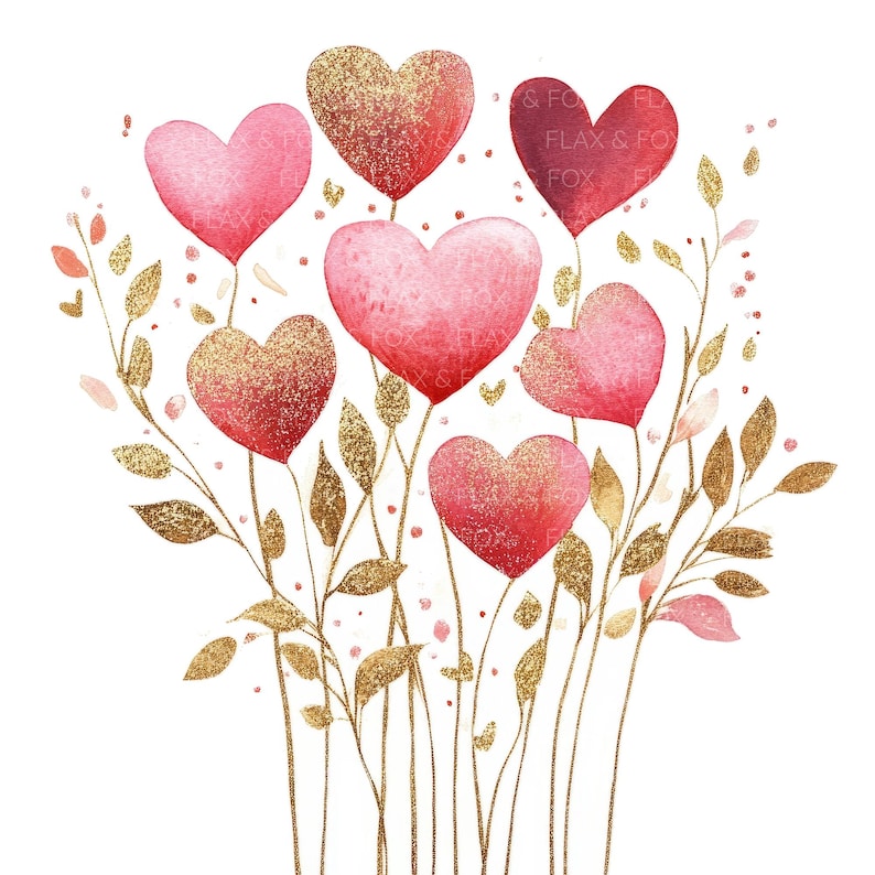 10 Gold Floral Heart Clipart L Valentine's Day Card Decor L JPG Digital ...