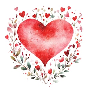 10 Clipart coeur floral l Saint-Valentin carte Decor l téléchargement numérique JPG l Clipart aquarelle imprimable l Junk Journal l artisanat en papier