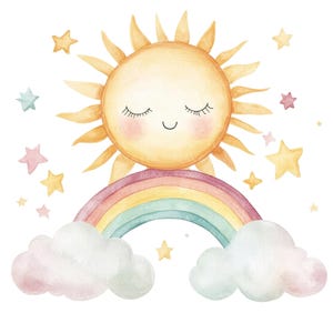 17 soleil mignon sur arc-en-ciel Clipart l chambre de bébé l téléchargement numérique JPG l Clipart aquarelle imprimable l journal indésirable l créations artisanales en papier