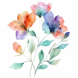 10 fleurs abstraites Clipart l aquarelle florale colorée l téléchargement numérique JPG l Clipart aquarelle imprimable l Junk Journal l artisanat en papier