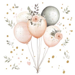 20 boho pastel ballonnen clipart l Verjaardagskaart decor l Love l JPG digitale download l Afdrukbare aquarel l Junk Journal l Paper Craft