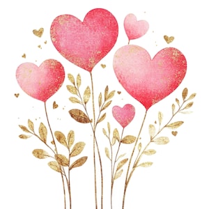 10 Gold Floral Heart Clipart L Valentine's Day Card Decor L JPG Digital ...