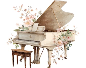 18 Floral Grand Piano Clipart L Flowers Romantic L JPG Digital