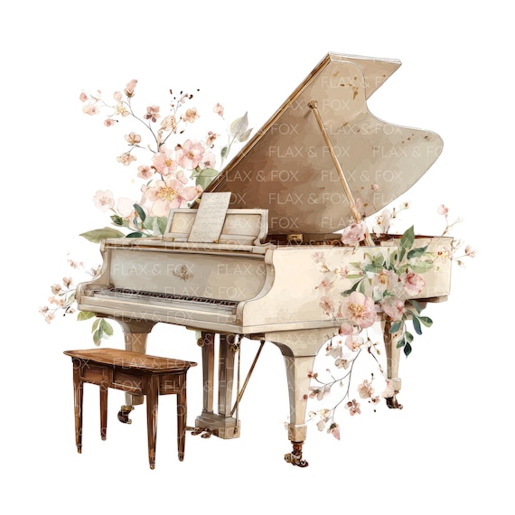 18 Floral Grand Piano Clipart L Flowers Romantic L JPG Digital