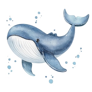 14 Cartoon Whale Clipart l Blue Whale l JPG Digital Download l Printable Watercolor Clipart l Junk Journal l Paper Craft