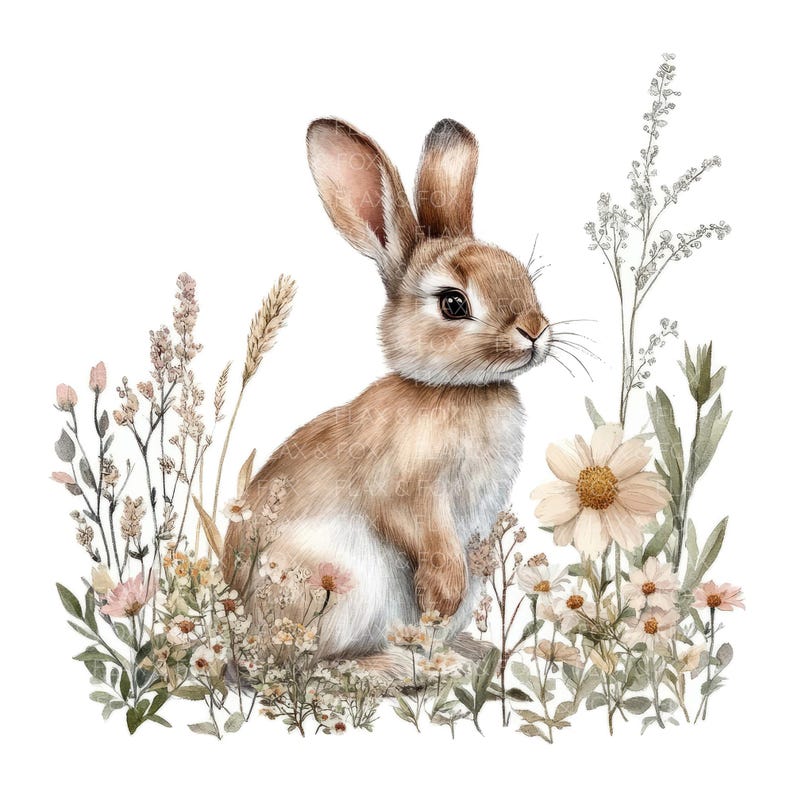 12 Floral Bunny Clipart L Cute Bunny Flowers L JPG Digital Download L ...