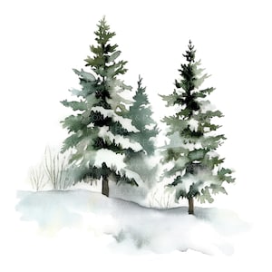 12 Clipart di foreste di pini invernali l Alberi sempreverdi Natura Paesaggio l Download digitale JPG l Clipart acquerello stampabile