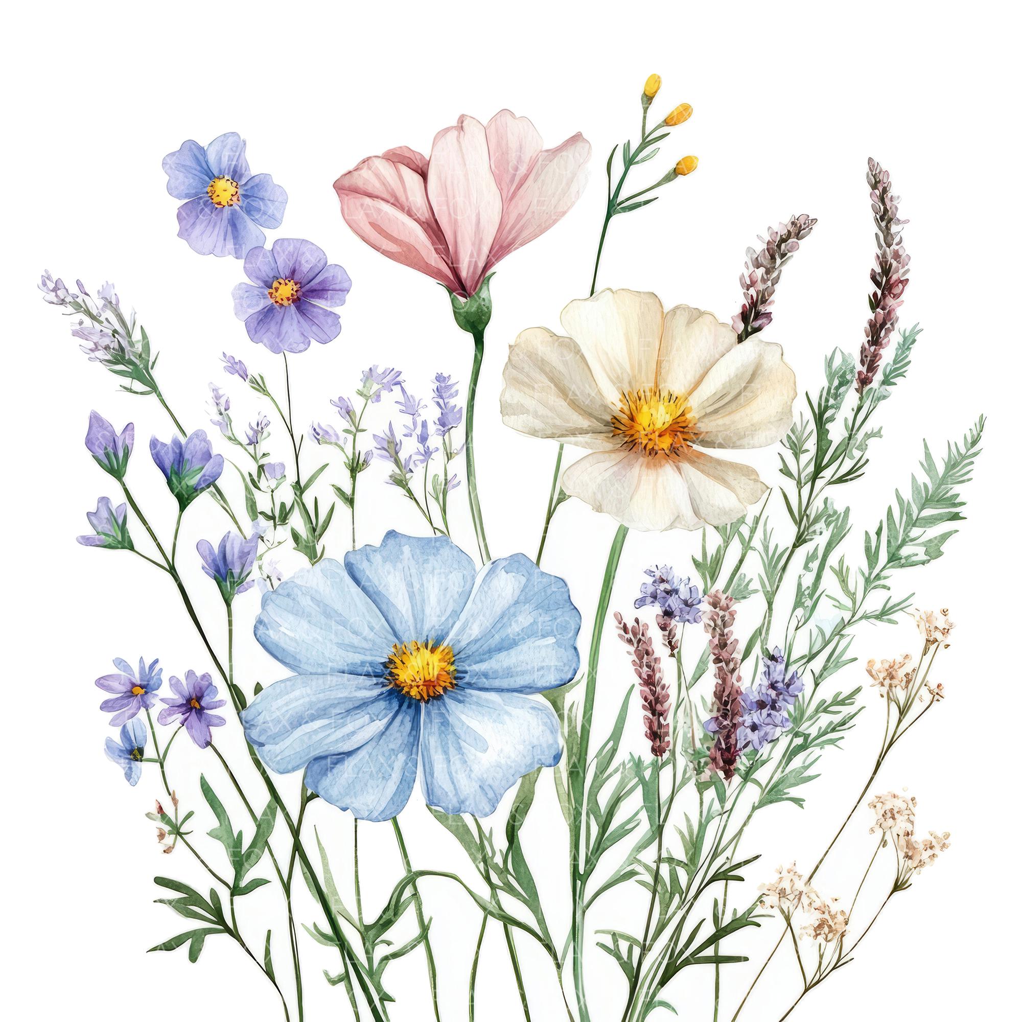 16 Summer Wildflowers Bouquet Clipart L Boho Flowers L JPG Digital