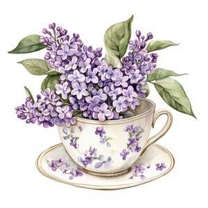 12 tazas de té lilas, clipart l Tazas de té antiguas l Descarga digital JPG l Clipart de acuarela imprimible l Diario basura l Manualidades de papel