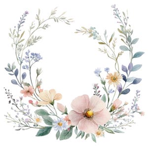 24 Pastel Wildflowers Bouquet Clipart l Watercolor Floral l JPG Digital Download l Printable Clipart l Junk Journal l Paper Craft