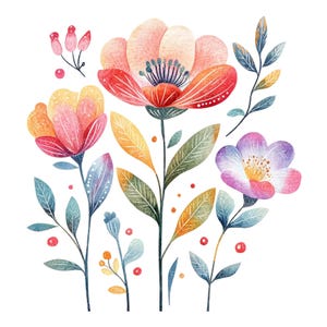 15 Abstract Colorful Flowers Clipart l Folk Art Floral l JPG Digital Download l Printable Watercolor Clipart l Junk Journal l Paper Craft
