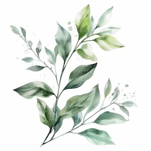 10 groene bladeren takken clipart l Botanisch blad l JPG digitale download l Afdrukbare aquarel clipart l Junk Journal l Paper Craft