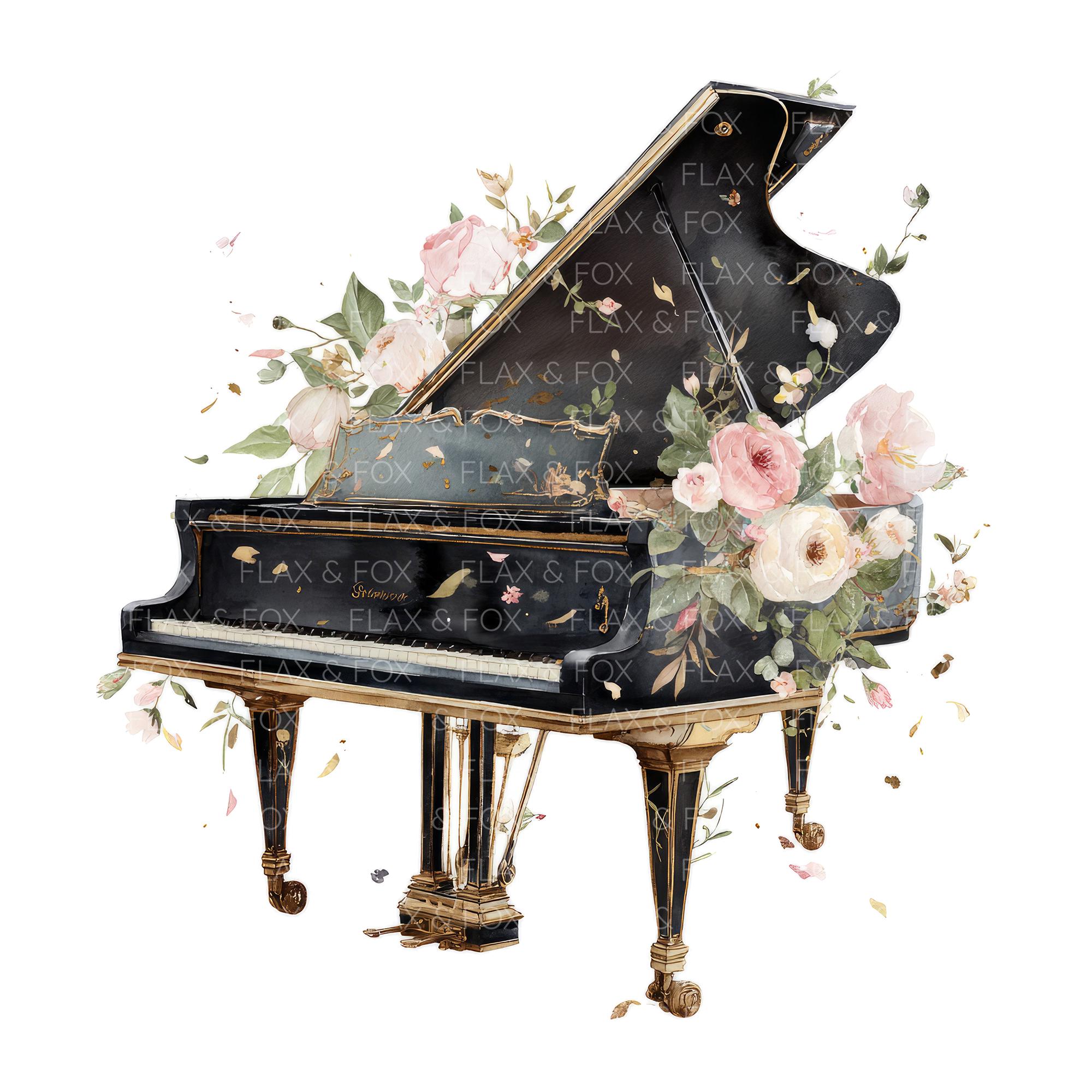 18 Floral Grand Piano Clipart L Flowers Romantic L JPG Digital