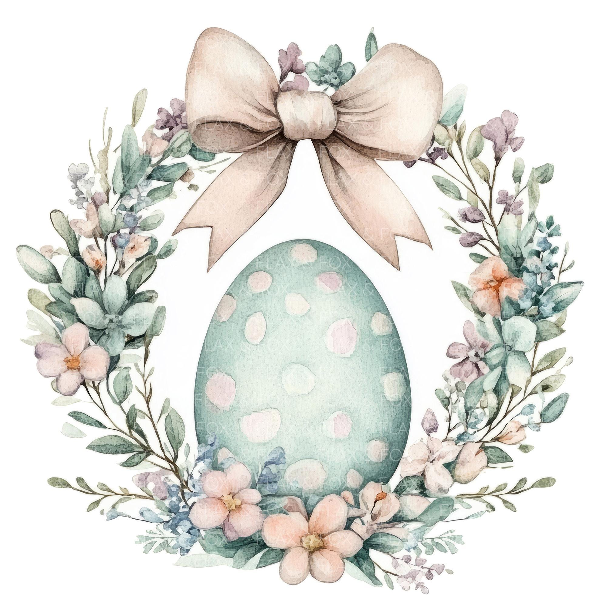 21 Floral Easter Egg Clipart L Floral Wreath Egg L JPG Digital Download ...