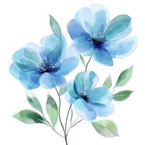 10 fleurs abstraites Clipart l aquarelle florale bleu turquoise l JPG téléchargement numérique l Clipart aquarelle imprimable