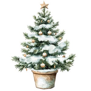 12 Clipart de sapin de Noël en pot l Décoration de Noël à feuilles persistantes l Téléchargement numérique JPG l Clipart aquarelle imprimable l Journal indésirable l Créations en papier