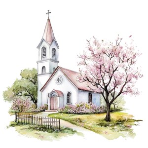 15 Church Spring Clipart L Floral Church L JPG Digital Download L ...